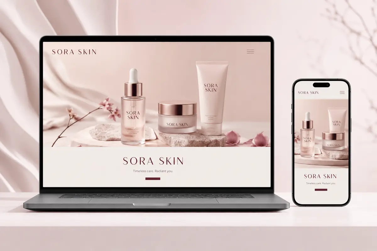 Sora Skin responsive e-commerce website concept displayed on a laptop and smartphone